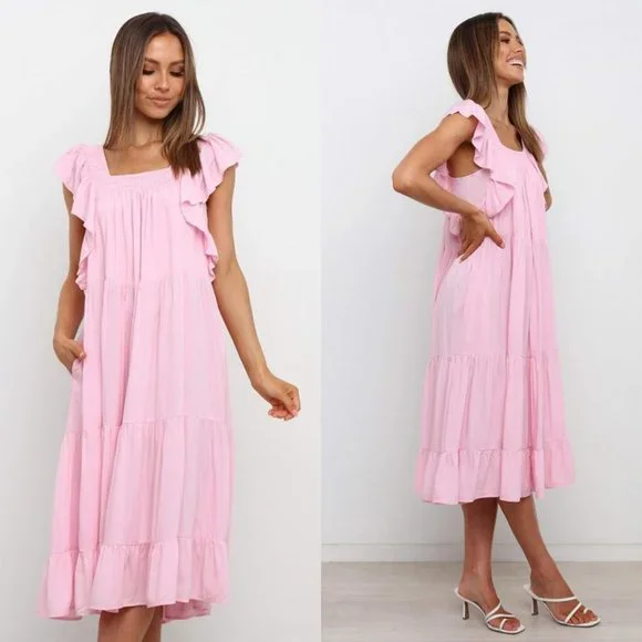 Petal & Pup NEW Kacper Tiered Relaxed Fit Convertible Midi Dress Size 4 / Small - Picture 3 of 12